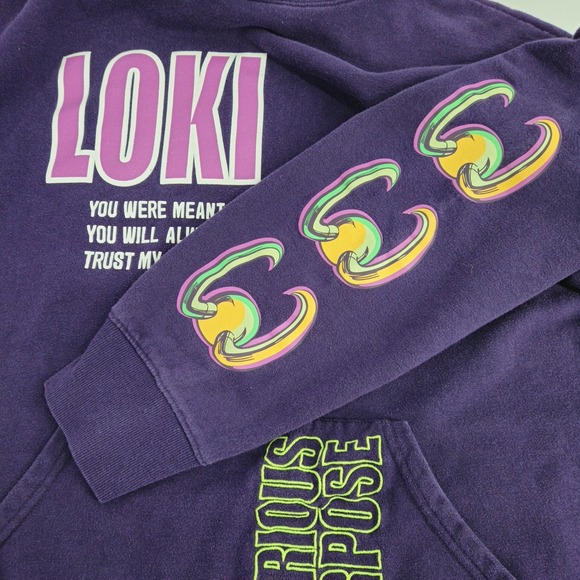Marvel Loki Master of Mischief Disney Purple Pullover Hoodie Size XL - Picture 7 of 8